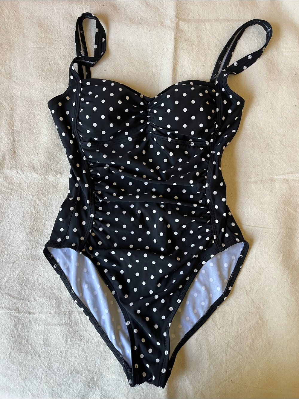 Kamalikulture Norma Kamali shirred polka dot swimsuit